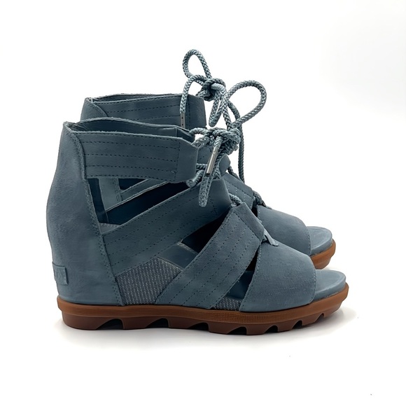 Sorel Joanie Il Lace Webbing Wedge Sandals Blue Nubuck Leather Size 8 New In Box - Picture 4 of 12